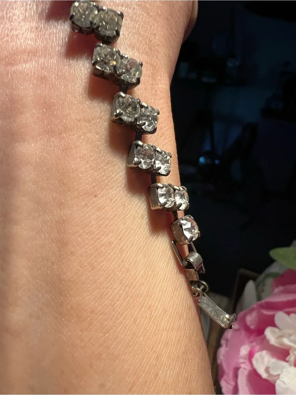 Silver-Tone Crystal Tennis Bracelet - Clear Stones